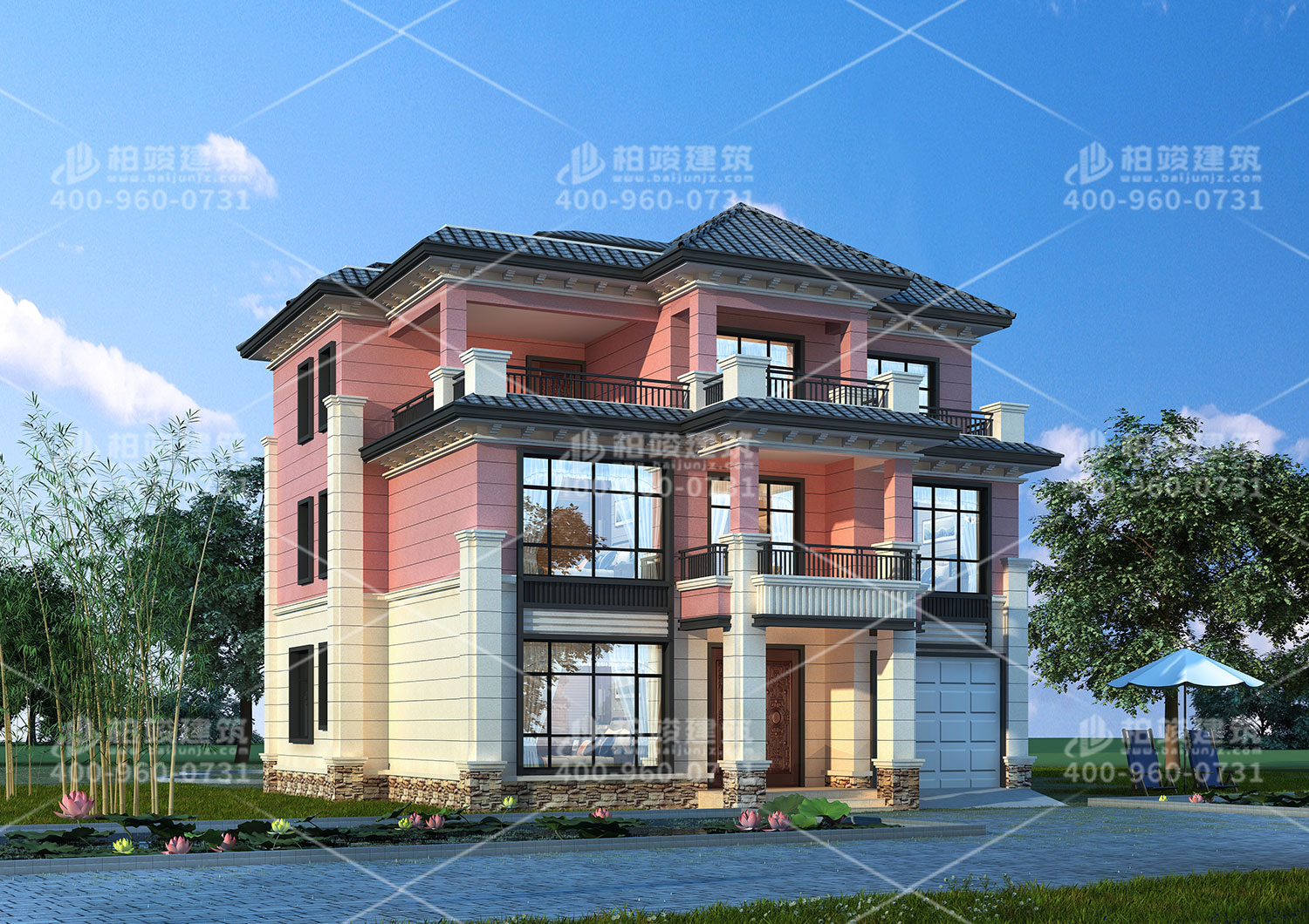 三层自建别墅设计图，带阳台欣赏夜晚的美丽。