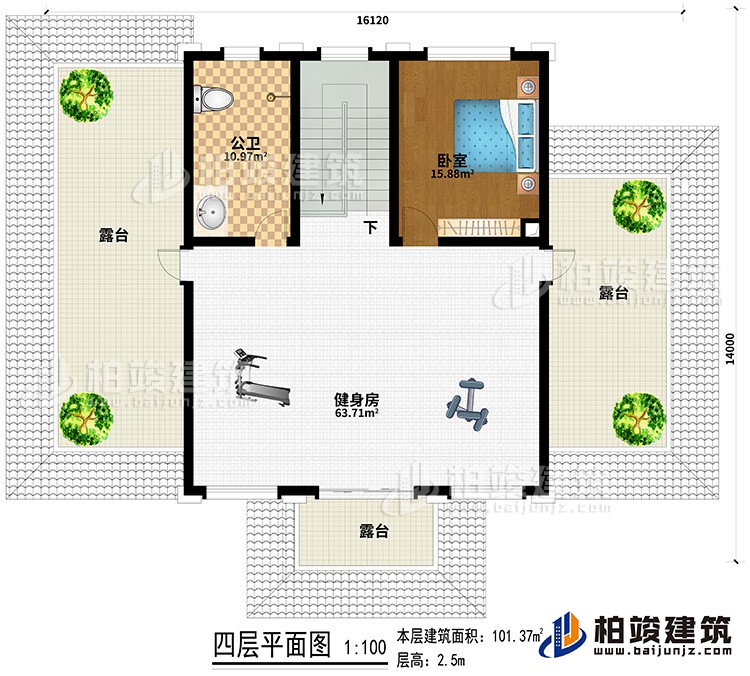 新款农村四层别墅设计图纸及效果图，外立面清新别致BZ412-新中式风格