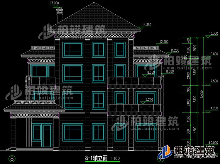 新款农村四层别墅设计图纸及效果图，外立面清新别致BZ412-新中式风格
