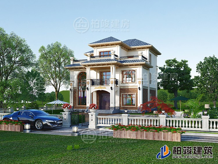 乡村三层别墅CAD建筑设计图，125平方米户型，带效果图和全套BZ3511-简欧风格